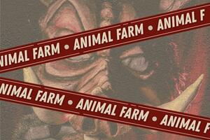 Animal farm banners with boars head in background